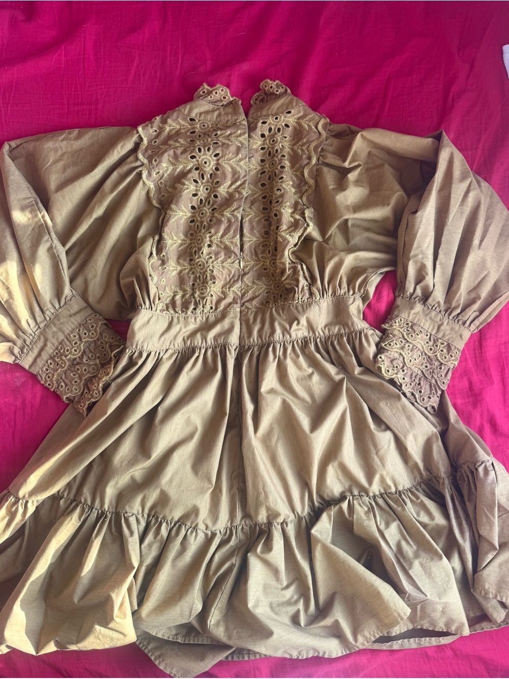 Chicwish Taupe Eyelet Tiered Long Sleeve Dress
